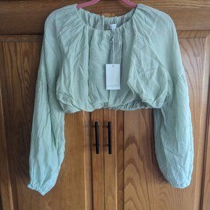 NWT Emory Puff Sleeve Bubble Crop Top, Size Medium, Sage Green